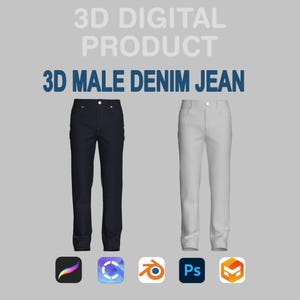 3D-denimjeans voor heren – aanpasbare digitale broek voor Clo3D, Blender & Procreate