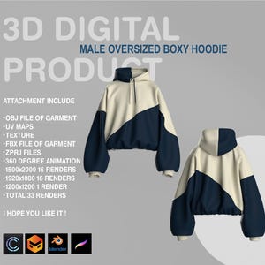 3D Male Boxy Oversized Hoodie: Digital Garment (Digital Download)