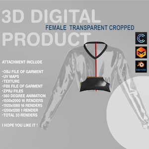 3D Transparent Cropped Longsleeve: Digital Garment (Obj, Fbx, Zprj)