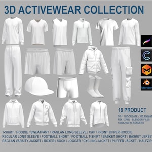 3D Activewear Collection – 18 Customizable Models for CLO3D, Procreate & Blender | OBJ FBX ZPRJ + Animation + Renders