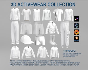 3D Activewear Collection – 18 Customizable Models for CLO3D, Procreate & Blender | OBJ FBX ZPRJ + Animation + Renders