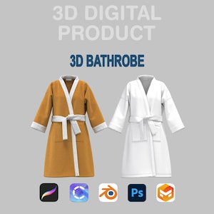 3D Bathrobe – Customizable Digital Loungewear for CLO3D, Blender & Procreate | OBJ FBX ZPRJ + Animation + Renders - 3D Bathrobe Mockup