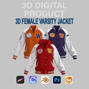 3D Women’s Varsity Jacket  Clo3d, Blender & Procreate  -  instant download