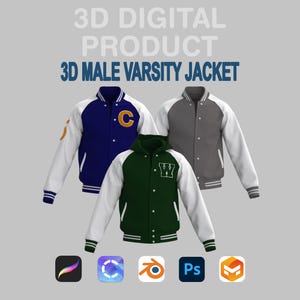 3D Men’s Varsity Jacket | iPad Friendly Digital Clothing | Clo3D, Blender & Procreate File - instant download