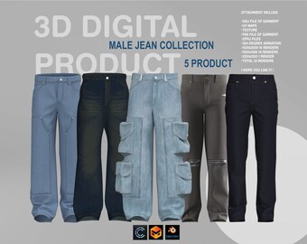 3D MALE JEAN COLLECTION - Clo3D - 3D Jean - 3D Denim - 3D Digital Garment - Marvelous Designer - Digital - Obj - Fbx - Zprj