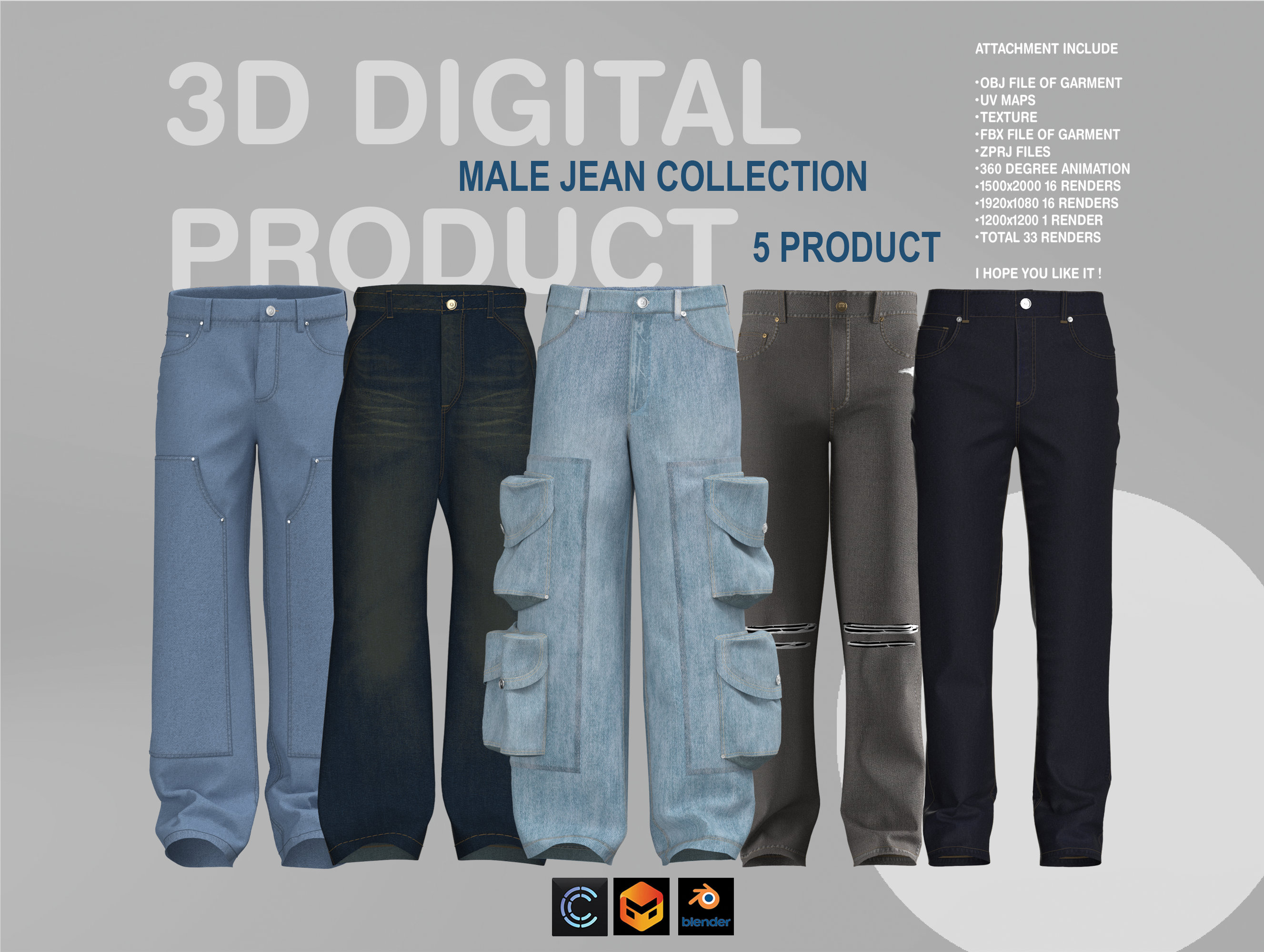 3D MALE JEAN COLLECTION - Clo3d - 3D Jean - 3D Denim - 3D Digital 