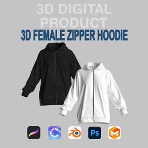 3D Zipper Hoodie – CLO3D & Procreate personalisierbares digitales Model für Blender | Muster