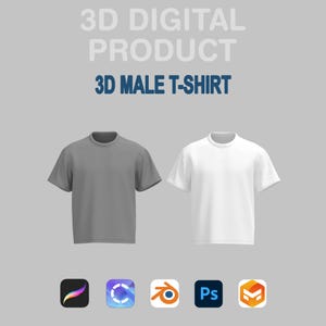 3D Male T-Shirt – Procreate & CLO3D Customizable Digital Fashion Model for Blender and More | OBJ FBX ZPRJ Renders 3D Tee Mockup