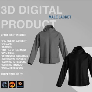 3D MÄNNLICHE JACKE - CLO3D - DIGITAL - 3D Jacke - 3D Mantel - 3D Strickjacke - 3D Digitales Kleidungsstück - Marvellous Designer - Obj - Zprj - Fbx