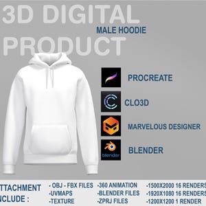 3D Hoodie Mockup for Procreate - Digital Download - Realistic Hoodie Template - Clo3D - Blender