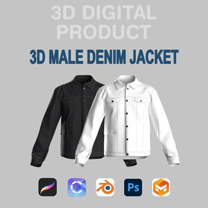 Maqueta 3D de chaqueta vaquera para Procreate / Clo3D Blender Modelo de prenda 3D