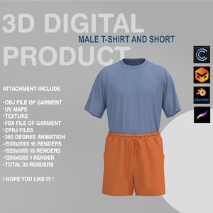 3D T-Shirt & Short: Digital Garment Files - OBJ, FBX, ZPRJ
