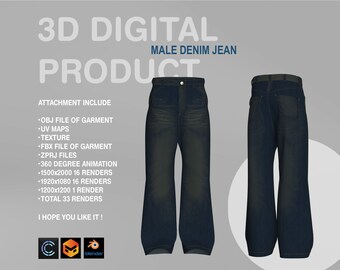 3D Male Denim Jean: CLO3D Garment Model (Digital Files)