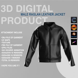 BLOUSON EN CUIR RAGLAN 3D - Clo3D - Numérique - Procreate obj - Blender - Veste 3D - Vêtement numérique 3D - Marvelous Designer - Fbx - Zprj