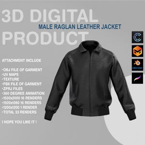 BLOUSON EN CUIR RAGLAN 3D - Clo3D - Procreate obj - Blender - Veste 3D - Manteau 3D - Vêtement numérique 3D - Marvelous Designer - Fbx - Zprj