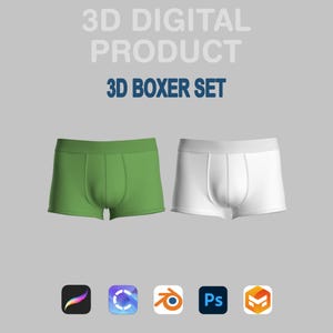 3D-boxerset – anpassningsbara digitala underkläder för CLO3D, Blender och Procreate – mockup