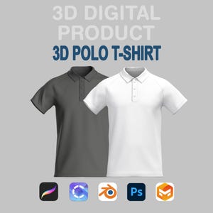 3D Polo T-Shirt | iPad Friendly Digital Clothing | Clo3D, Blender & Procreate File