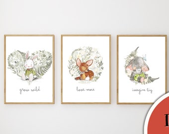 Waldtier Drucke | Wald Kinderzimmer Dekor | Baby Tier Wand Kunst | Waldtier Kinderzimmer Dekor | Woodland Wald | Aquarell Tiere