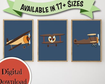 Airplane Nursery | Boys Room Wall Art | Baby Boy Nursery | Airplane Kid | Boy Kids Room Decor Printable Set Of 3 | Boy Nursery Prints