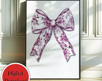 Stampa trendy con fiocchi rosa, fiocco cineserie rosa, decorazione da parete per ragazza, decorazione da parete per nursery, poster preppy, estetica Coquette, appartamento del college