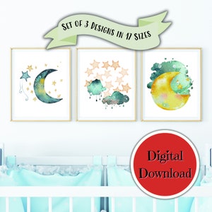 Printable Wall Art Nursery Moon | Moon and Clouds Nursery Wall Art |Neutral Nursery Print | Moon Child Print
