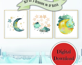 Printable Wall Art Nursery Moon | Moon and Clouds Nursery Wall Art |Neutral Nursery Print | Moon Child Print