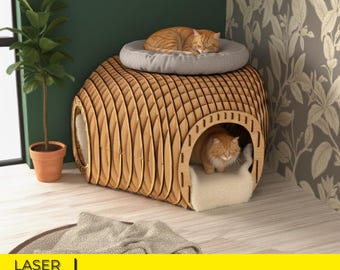 Cat Corner Parametrisches Haus CNC-Datei Katzenzubehör Laser Cut Katzenbett Digitaler Download