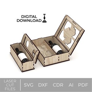Scatola per vino e bicchieri File di taglio Set di scatole per vino SVG Accessori per vino e accessori per bicchieri Dxf, Ai, Pdf, Cdr Download digitale