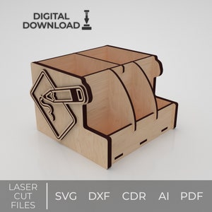 Plywood Pen Holder CNC File, Desk Organizer SVG, Glowforge Project, Home Office Gift on table, vector cut file CNC, Laser cut