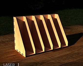 Laser Cut Plywood Desktop Paper Organizer, 5-Section Stand (Digital Download)