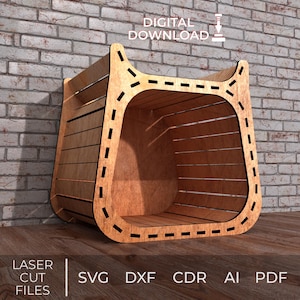 Cozy Cat Bed CNC file 12 mm Model of House for Pet Svg Self-assembly of a Cat House CNC Pet Wood Cat Furniture Digital SVG dxf cdr pdf