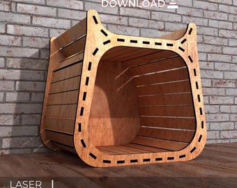 Cozy Cat Bed CNC file 12 mm Model of House for Pet Svg Self-assembly of a Cat House CNC Pet Wood Cat Furniture Digital SVG dxf cdr pdf