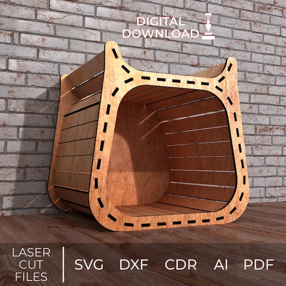 Cozy Cat Bed CNC file 12 mm Model of House for Pet Svg Self-assembly of a Cat House CNC Pet Wood Cat Furniture Digital SVG dxf cdr pdf