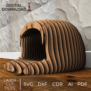 Parametric Cat House, Cat House SVG, File di casa per gatti, Casa per animali domestici, Letto per gatti PDF, Modello di casa per gatti, casa per gatti autoassemblata