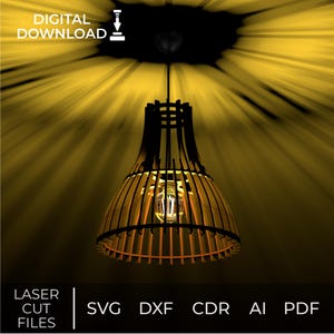 Lámpara de araña de madera elegante, modelo de pantalla decorativa, corte láser, SVG, DXF, Ai, PDF, CDR, descarga digital
