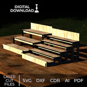 Holzständer SVG, tragbares Regal für Jahrmarkt, Laserschnittdatei Glowforge, Vektor für Glowforge, CNC-Dateien, Ständer für Cupcakes