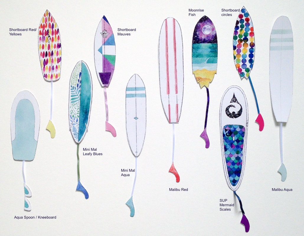 Surfboard Bookmark Watercolor Beach Bookmarks Surf Fin - Etsy Australia