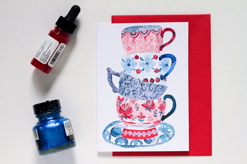Tea Lovers Watercolour Greeting Card Blank A6 Etsy Australia