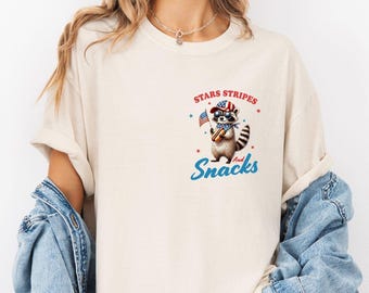4. Juli Waschbär Shirt, Stars Stripes Snacks Vaterländisches T-Shirt, Comfort Colors USA Grafik