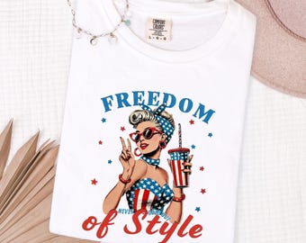 Retro Patriotisches 4. Juli Hemd, Vintage Amerika Freiheit T-Shirt, Comfort Farben 1717