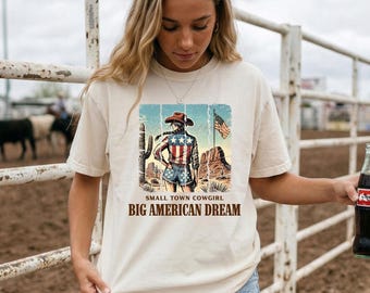 Retro Cowgirl USA T-Shirt, Vaterländische Wüste Americana, Komfortfarben 1717