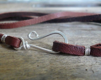 Soft supple Leather Necklace - 5 colors. Handforged sterling silver clasp, Your choice of length & color