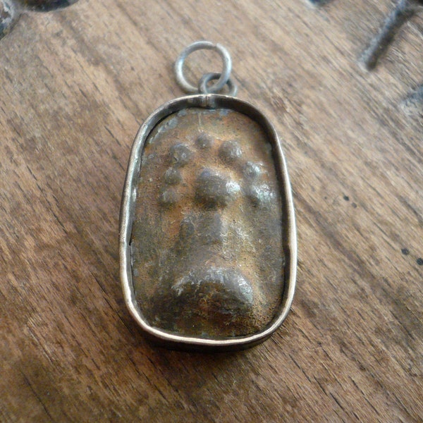 Sandstone Buddha rounded rectangular Amulet Focal Pendant - 25mm x 15mm, 1 pendant