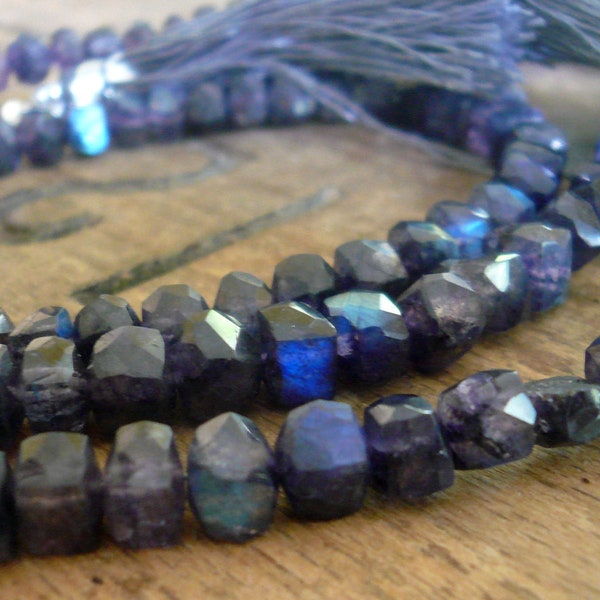 NEW Spectrolite (blue Labradorite) faceted cube nuggets - 4-5mm, 7.5 inch strand