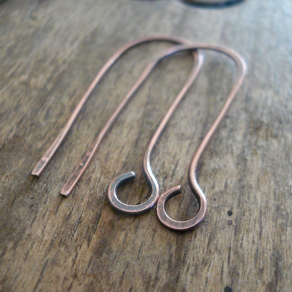 Minimalist Antiqued Copper Earwires - Handmade. Handforged. Made to Order