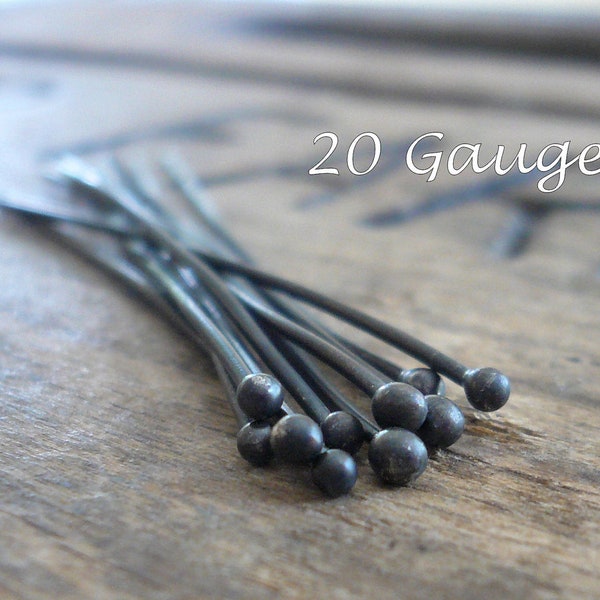 10 3" Fine Silver Handmade Ball Headpins - 20 gauge. 3 inches. Heavily Oxidized