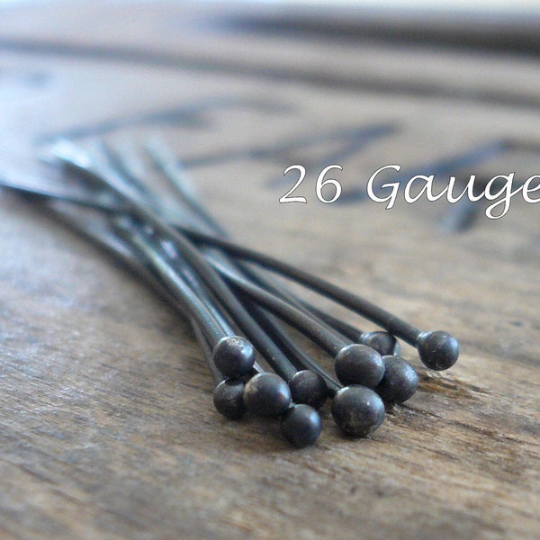 10 3" Fine Silver 26 GAUGE Handmade Ball Headpins - 3 inches. Heavily Oxidized