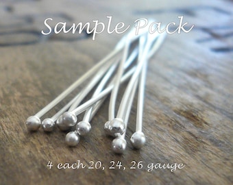 SAMPLE Pack Handmade Ball Headpins - 2 pair each of 24, 26 & 20 gauge, 2 inches.