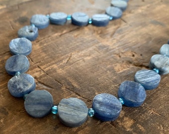 Rare Natural Blue Kyanite Smooth Coin Beads - Approximately 11mm, Half strand - 7.5 inches