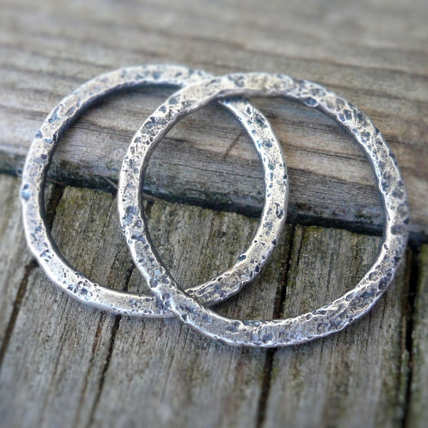 Pair of my Handforged, Textured Sterling Silver Loops - Handmade. Hand forged. 17mm. Oxidized/Polished